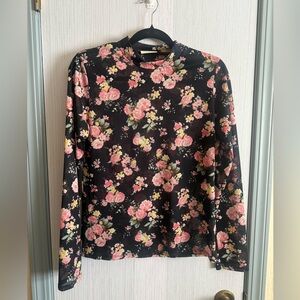 Free Kisses Floral Mesh Mock Neck Long Sleeve Top – Size XL